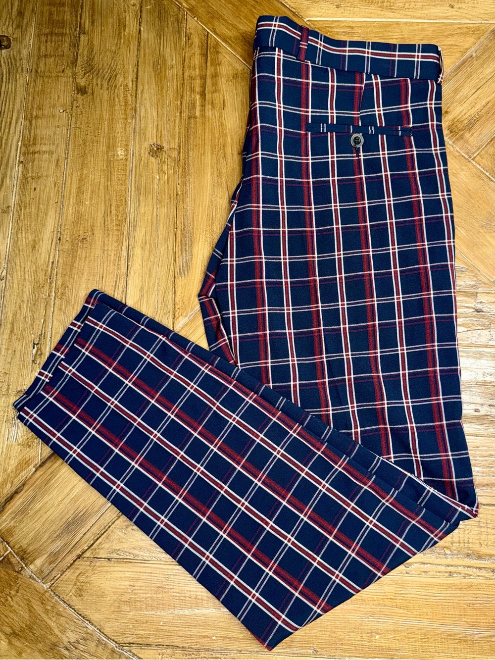 NWT DJ Plus Fashion Men's Navy Red Plaid Skinny Dress Pants Size 38 Turkey